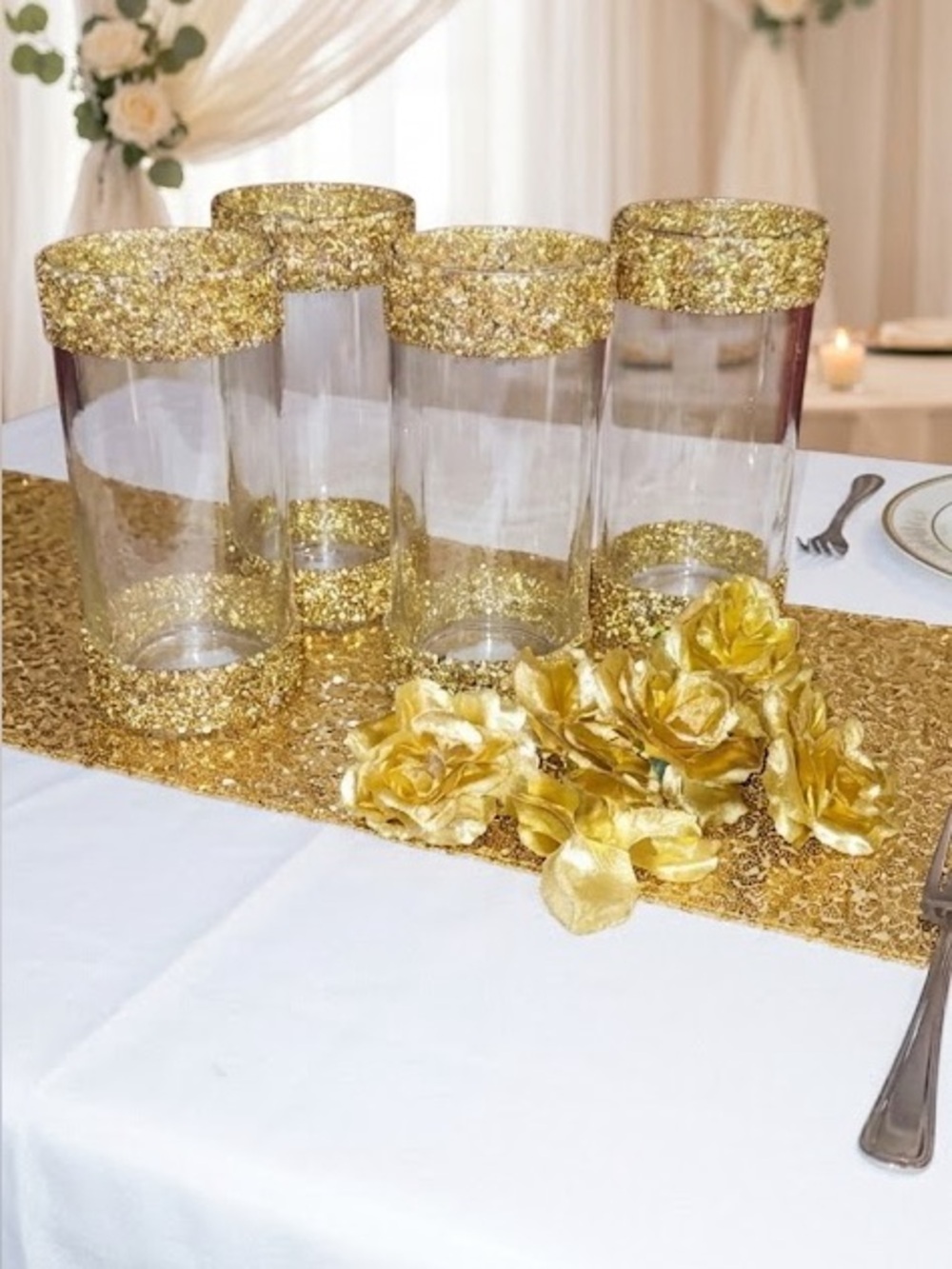 NORE’S NOVELTIES Set of 4 Handcrafted Gold Textured Clear Vase Centerpieces